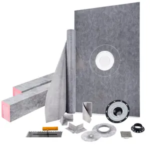 【FathersDayGift】VEVOR Shower Curb Kit,  , 48\"x72\" Watertight Shower Curb Overlay with 4\" PVC Central Bonding Flange, 4\" Stainless Steel Grate, 2 Cuttable Shower Curb and Trowel, Shower Pan Slope Sticks Fit for Bathr
