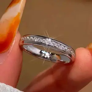 5 - Piece Women's Titanium Wedding Set! 4mm wide, hypoallergenic stainless steel with round - cut synthetic zircon. White gold - plated, bohemian style. Anti - tarnish, for daily wear. Elegant, stylish, affordable, and sparkling with comfort fit.