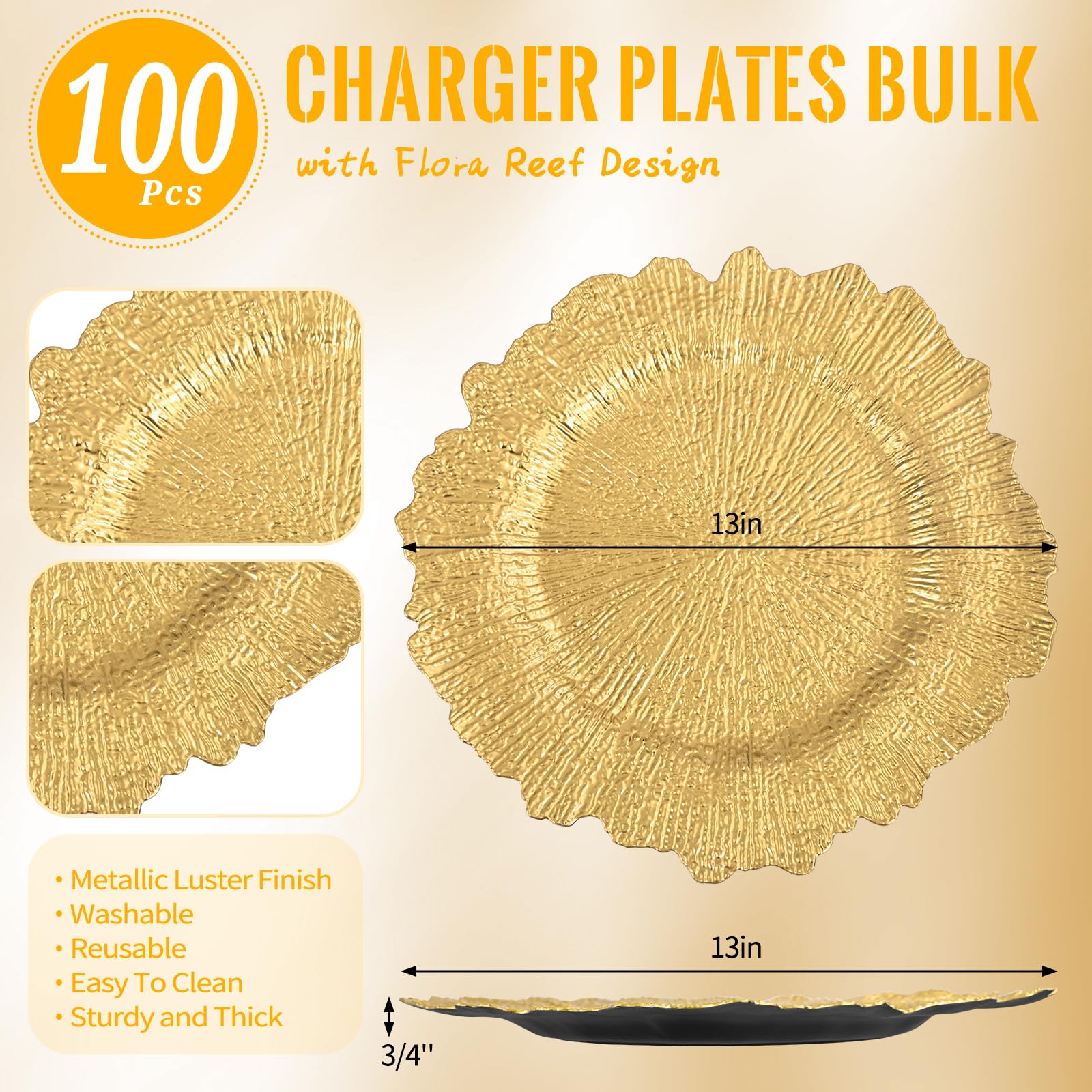 MTREO 50 100 PCS Charger Plates 13" Round Charger Plates Bulk Reef Chargers for Dinner Plate Decorative Chargers Plastic Plate for Wedding Party Event Baby Bridal Shower Table Decoration