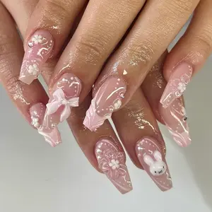Pink Orchid Floral Press On Nails | Almond Acrylic Nails with 3D Flowers | Handmade Dreamy Floral Nail Art for Spring Events or Gifts