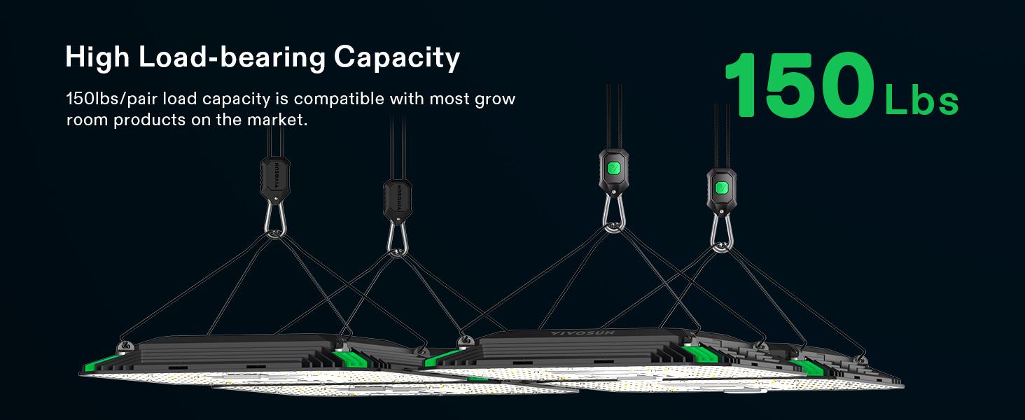 VIVOSUN 1-Pair 1/8 Inch Adjustable Grow Light Hanger, Heavy Duty Rope Hanger with Reinforced Metal Gears, 8Ft. Long and 150 lbs Weight Capacity Rope for Grow Light, Inline Fan, Filters