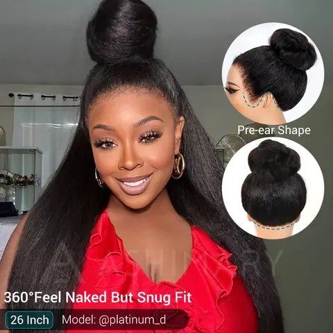 【 Newborn Hairline 】Hyperrealism KinKy Edge Hairline Invisi Strap 360 Skin Lace Frontal Kinky Straight Wig Pre-Everything Natural Look Human Hair Wig Comfortable Fit Breathable Feel Quick And Easy Installation