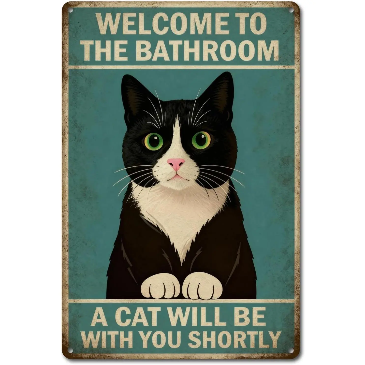 USA-Made 8x12in Rectangular Funny Cat Bathroom Aluminium Tin Sign - Lightweight, Waterproof, Non-Glare, Easy-Mount, Retro Artwork, Home Decor Plaque, Unique Gift for Cat Lovers, Hanging