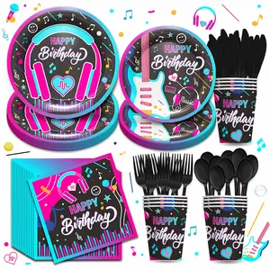 168pcs Music Birthday Party Supplies Tableware - Music Theme Birthday Decorations Set Include Plates, Cups, Napkins, Cutlery , for Music Birthday Baby Shower Decorations | 24 Guests