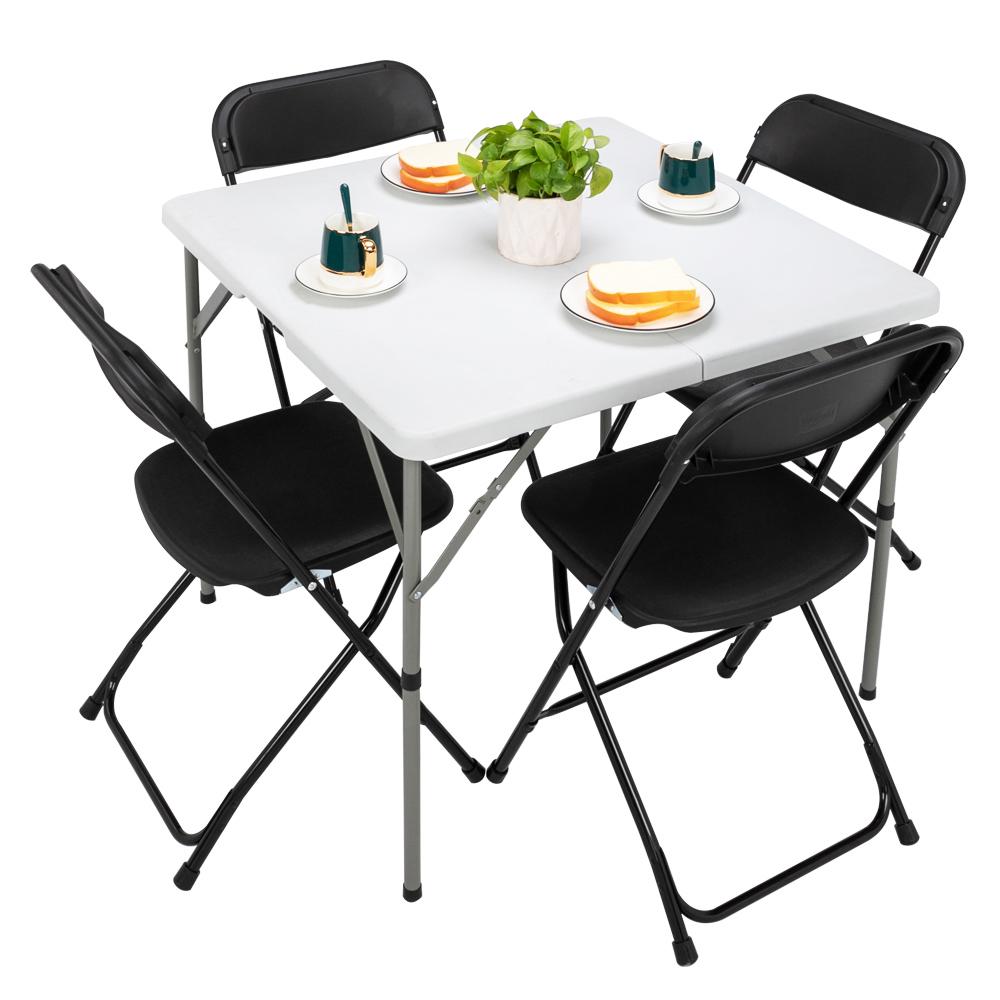 34" Fold in Half Square Table, Bi-Folding Commercial Table, Portable Plastic Dining Card Table for Kitchen or Outdoor Party Wedding Event, White