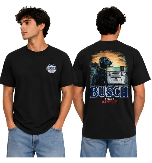 Busch Light T-Shirt, Busch Light Apple Dog Cooler Graphic Tee, Funny Vintage Retro Beer Design Shirt, Black Summer Apparel, Perfect Gift For Men and Women