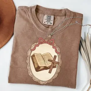 Comfort Colors Vintage Thrifted Christian Cross TShirt, Coquette Cottage Core T-Shirt, Coquette Frame Bible, Homestead Mama Gift, Thrift Tee