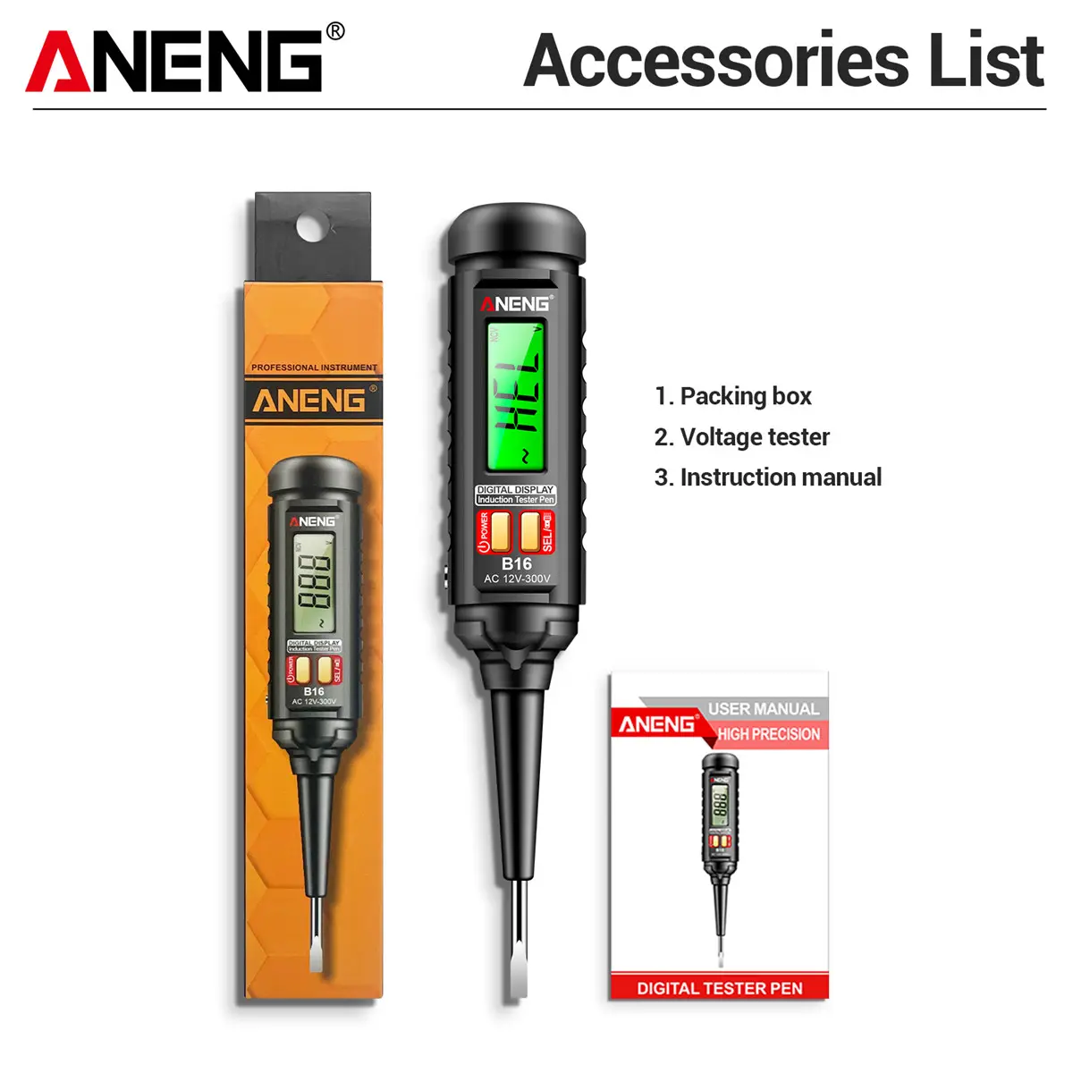 ANENG B20 Smart Voltage Display Backlit LCD Test Pen - Non-Contact AC Voltage Tester with Digital Display Circuit Test, NCV Induction, Flashlight Assist, Buzzer On/Off, 50-60Hz 450V, Chromium Vanadium Steel Screwdriver Heads for Home Repairs, Electricians
