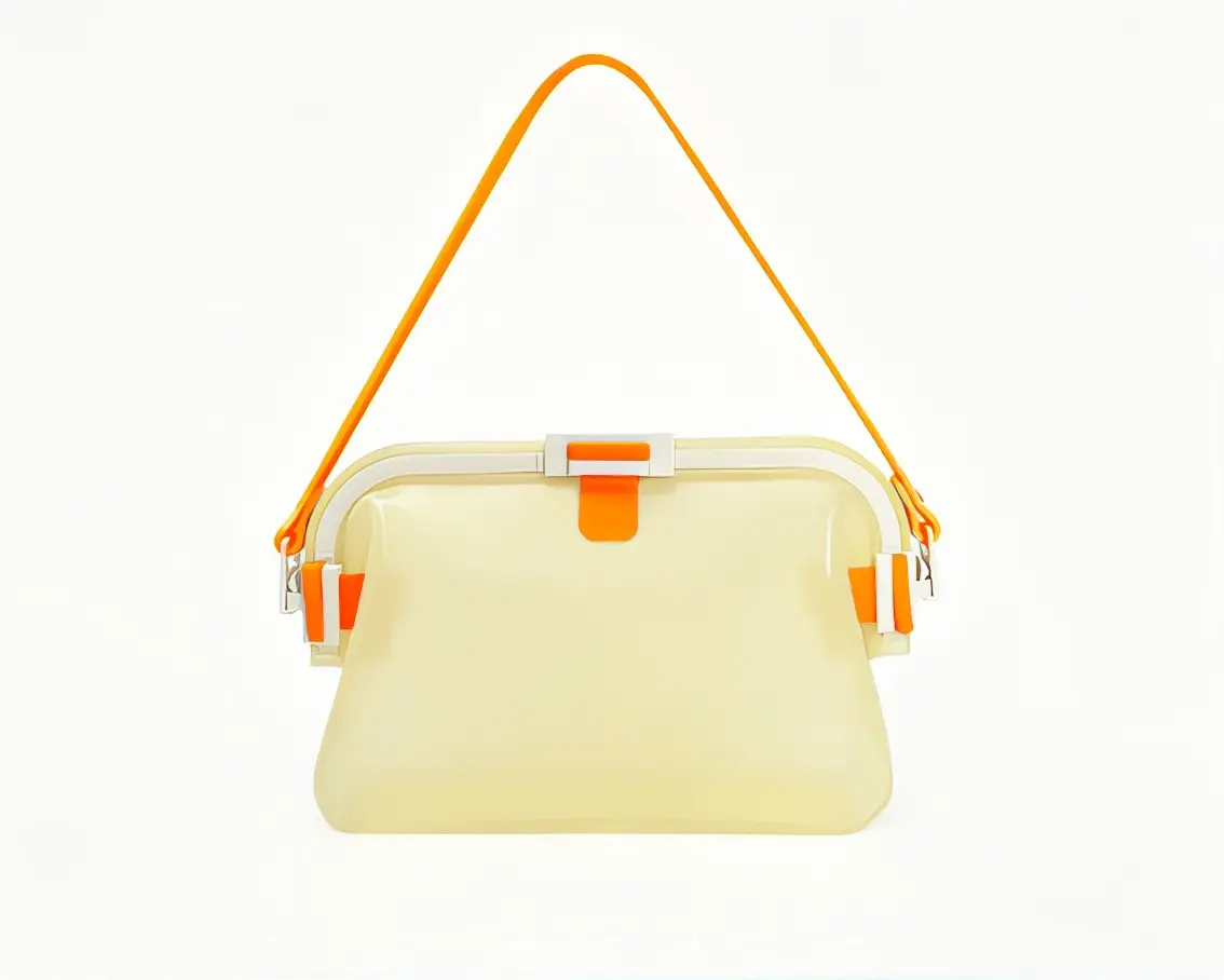 Pastel Silicone Shoulder Bag, Modern Waterproof Vegan Pouch with Clasp Closure for Beach, Swim, and Casual Use, Beach Bag, Solid