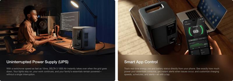 EcoFlow DELTA 3 Air (10ms UPS) Portable Power Station, 960Wh, Portable Power Station, Designed for Refrigerators and TVs, Outdoor, Power Backup