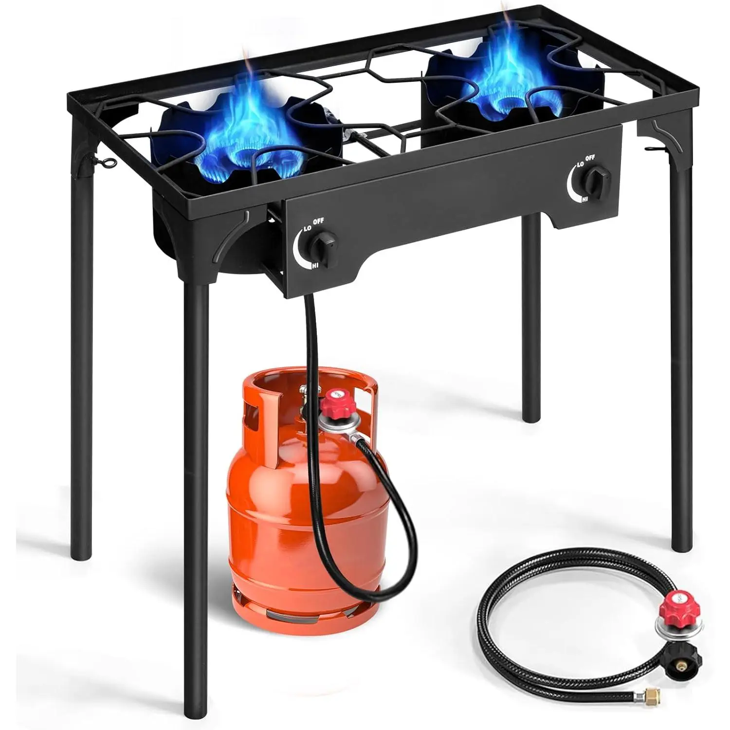1/2/3/4 Burner Propane Gas Camping Stove - 150000 BTU Portable Stove Top Outdoor Cooking Station with Removable Legs, Temperature Control Knobs for Backyard BBQ, Outdoor Cooking, Portable Gas Stove, Camping Cooking Gear
