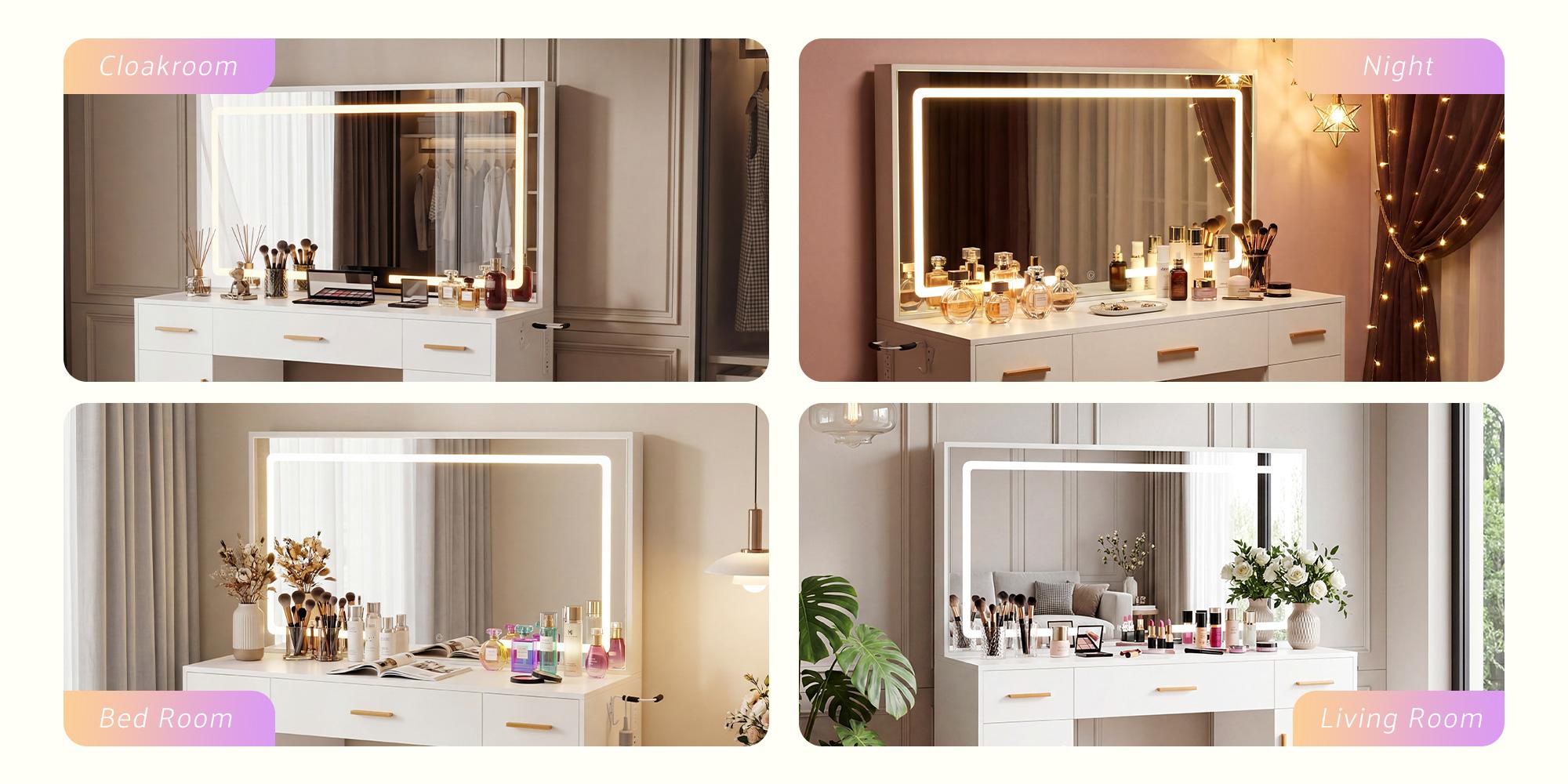 Mirror Makeup Vanity with Light Strip – Stylish & Functional Dressing Table for Modern Living