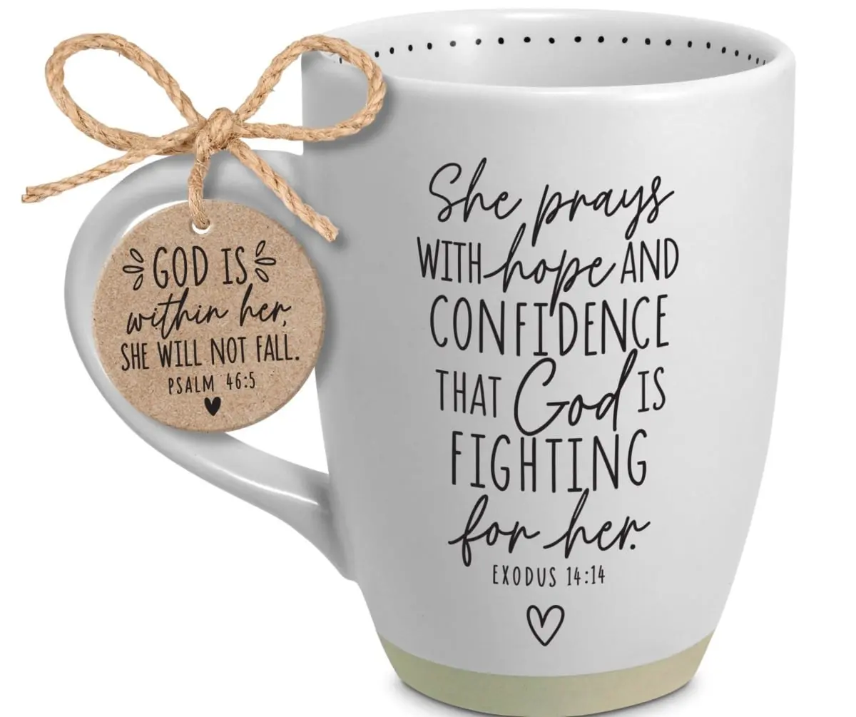 17oz Microwave-Safe Ceramic 360 Stand Coffee Cup - "She Inspires She Prays" Coffee Message Slogan Mug, Affirmation Mug for Drinking, Coffee Message Slogan Mugs, Affirmation Mugs