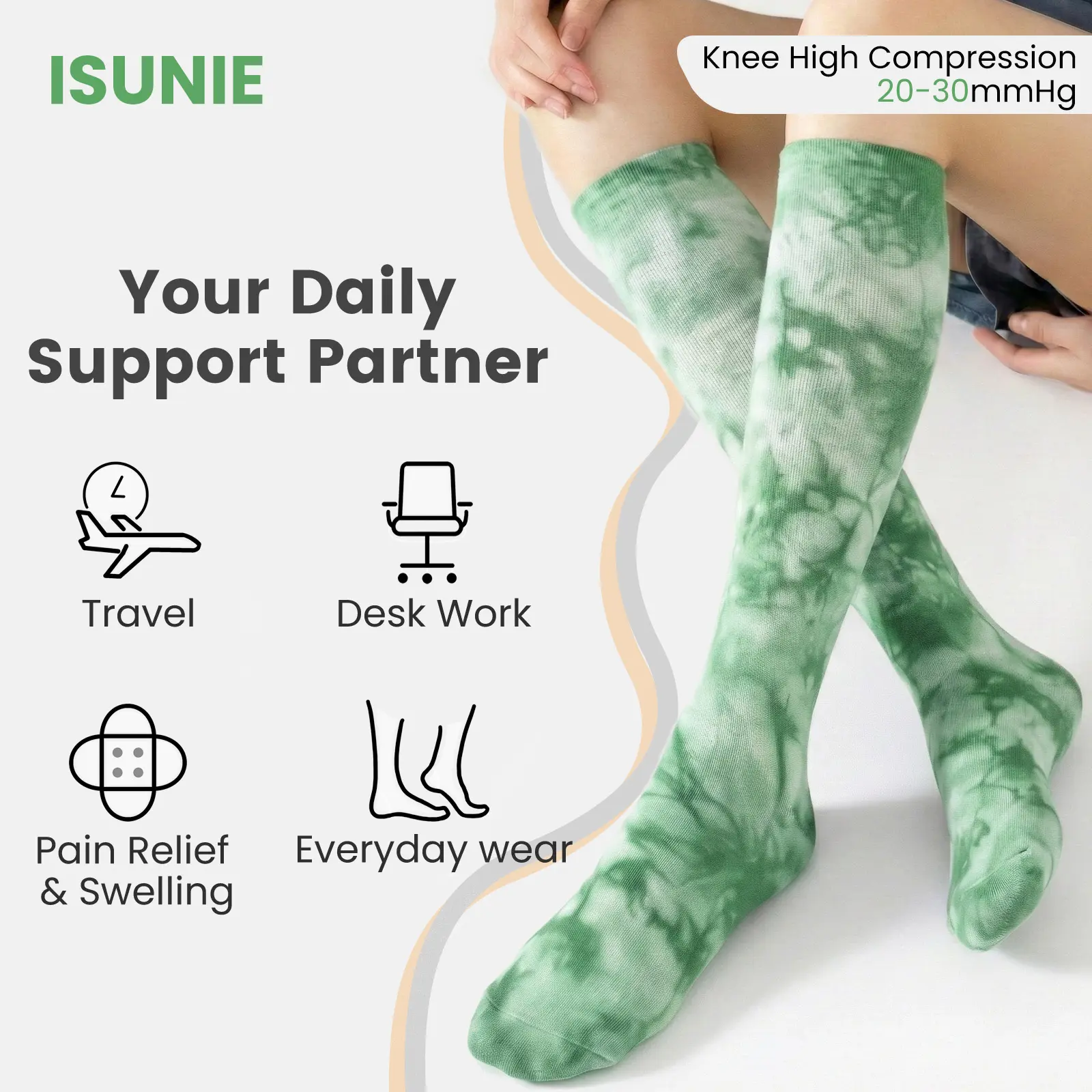 ISUNIE 20-30mmHg Compression Socks for Men & Women, Knee-High Support, Soft & Breathable, Ideal for Travel, Running, and All-Day Comfort ISUNIE 20-30mmHg Compression Socks for Men & Women, Knee-High Support, Soft & Breathable, Ideal for Travel, Running, and All-Day Comfort