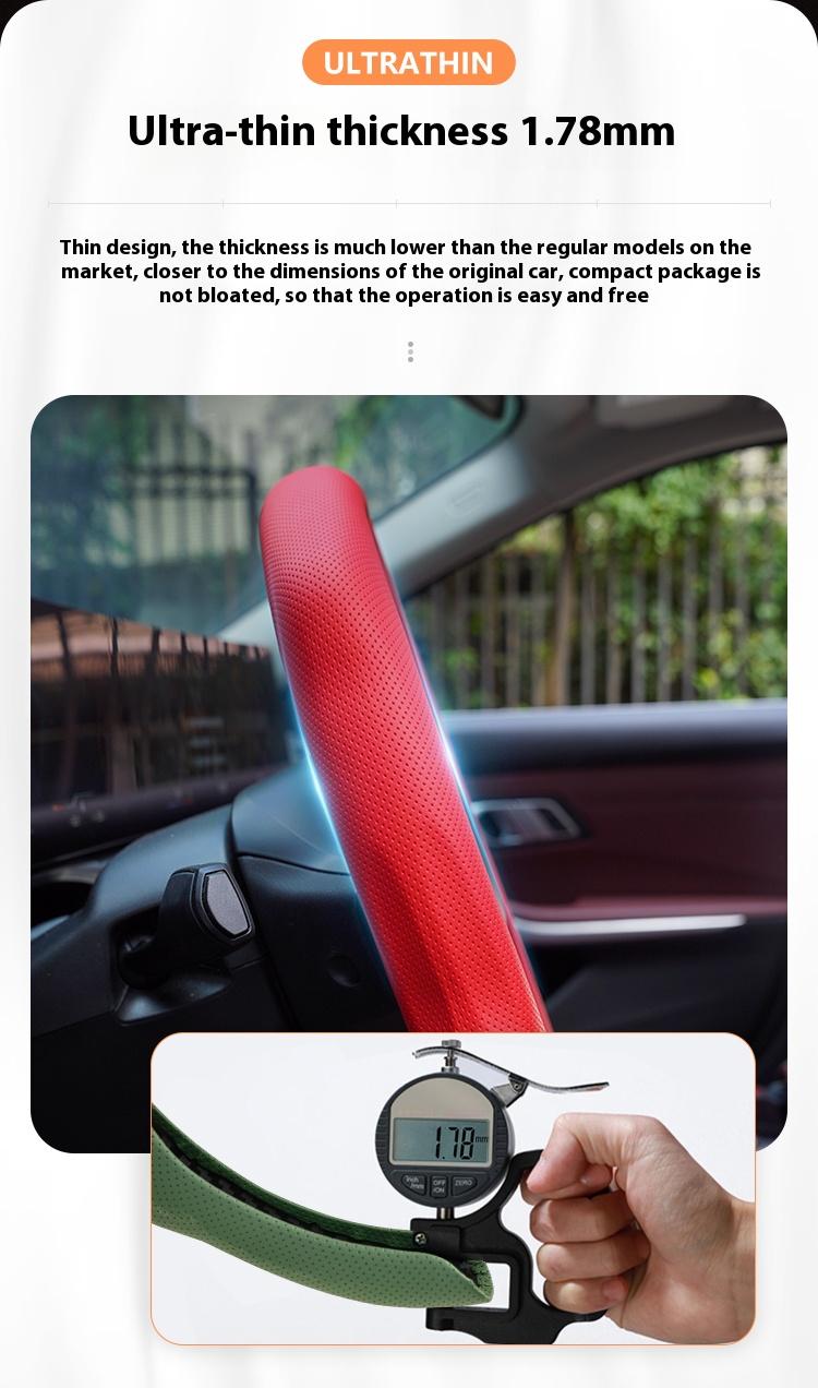 Napa Nappa Leather 15Inch 5D Premium Steering Wheel Cover Ultra-Thin Breathable Anti-Slip Sweat-Resistant Easy Install Universal Fit Enhance Driving Safety Comfort Must-Have Car Essential White