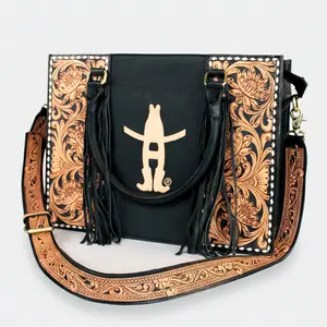 Laurel Sunset Rodeo Handtooled and Grain Leather Tote Bag | Houston Livestock Show & Rodeo