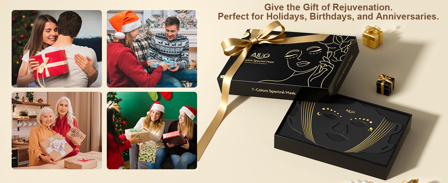 AIUO Upgraded 7-Color LED Light Therapy Mask Wireless Rechargeable Facial Care Device Red Light Multi-Mode Skincare Daily Beauty Routine Gift for Women Valentine's Day Gift