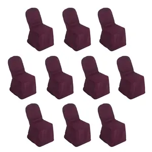 10 Pack Polyester Banquet Chair Covers Burgundy - Reusable Stain-Resistant Slipcovers