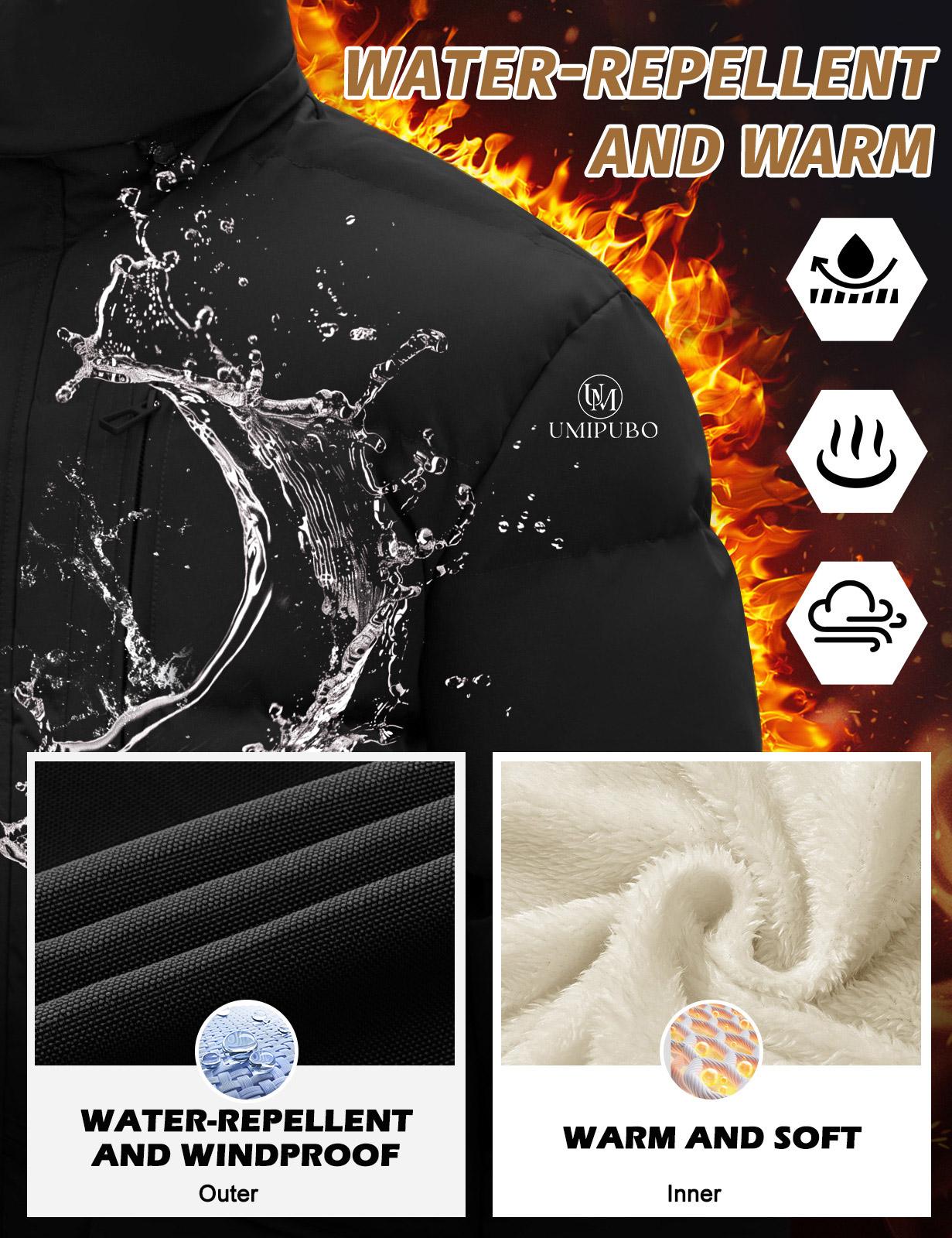 UMIPUBO Men's Winter Warm Jacket Long Puffy Thicken Padded Coat Fleece Windproof Parka Outerwear with Detachable Hood UMIPUBO Men's Winter Warm Jacket Long Puffy Thicken Padded Coat Fleece Windproof Parka Outerwear with Detachable Hood