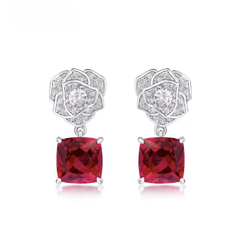 Luxury Floral Ruby Jewelry Set in Sterling Silver