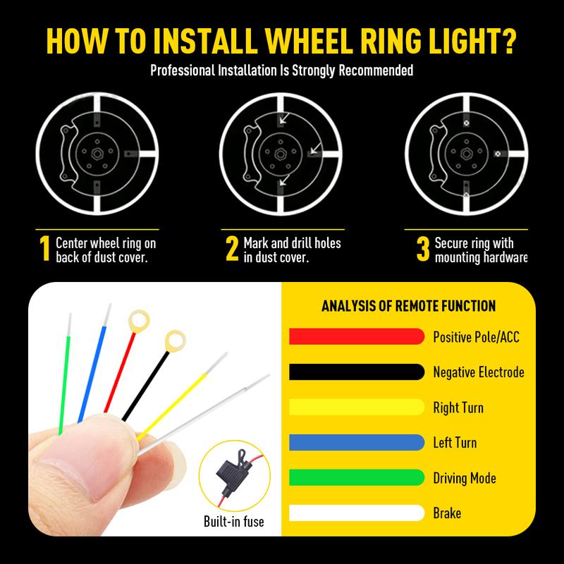 AUXITO 17.5" RGB & Chasing Three Flow Row LED Wheel Ring Rim Lights For Truck Car set