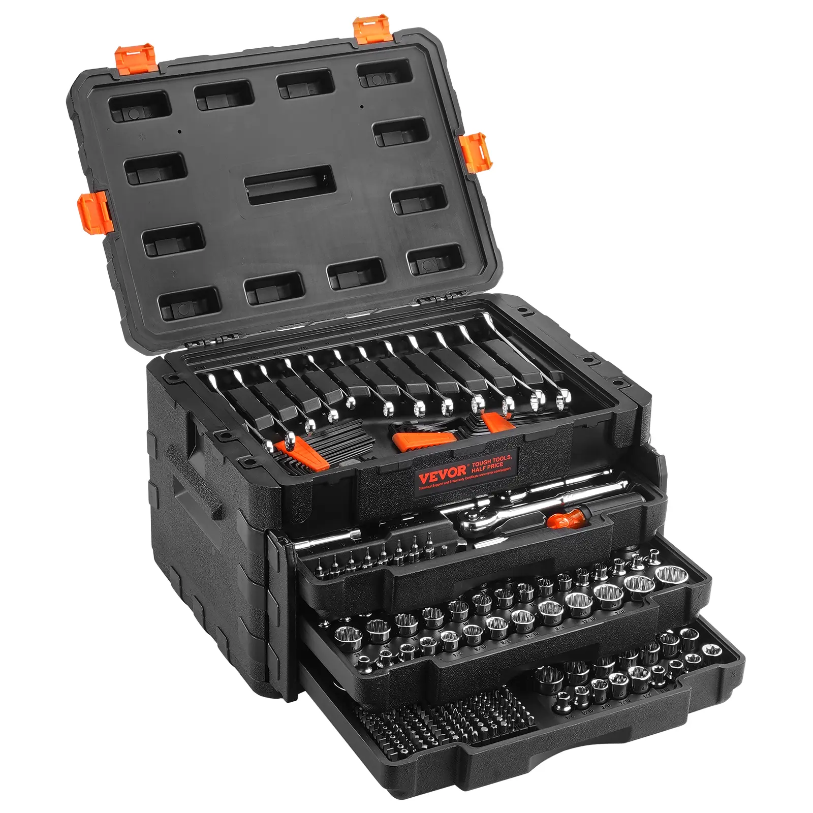 【summerfinds】VEVOR Heavy-Duty Tool Kits, 450-Pcs Automotive Tools Set with 1/4"-3/8"-1/2" Drive Deep/Standard Sockets, Bits, Hex Wrenches, Combination Wrench, Accessories & Storage Case (), Hardware, Tools And Gadgets