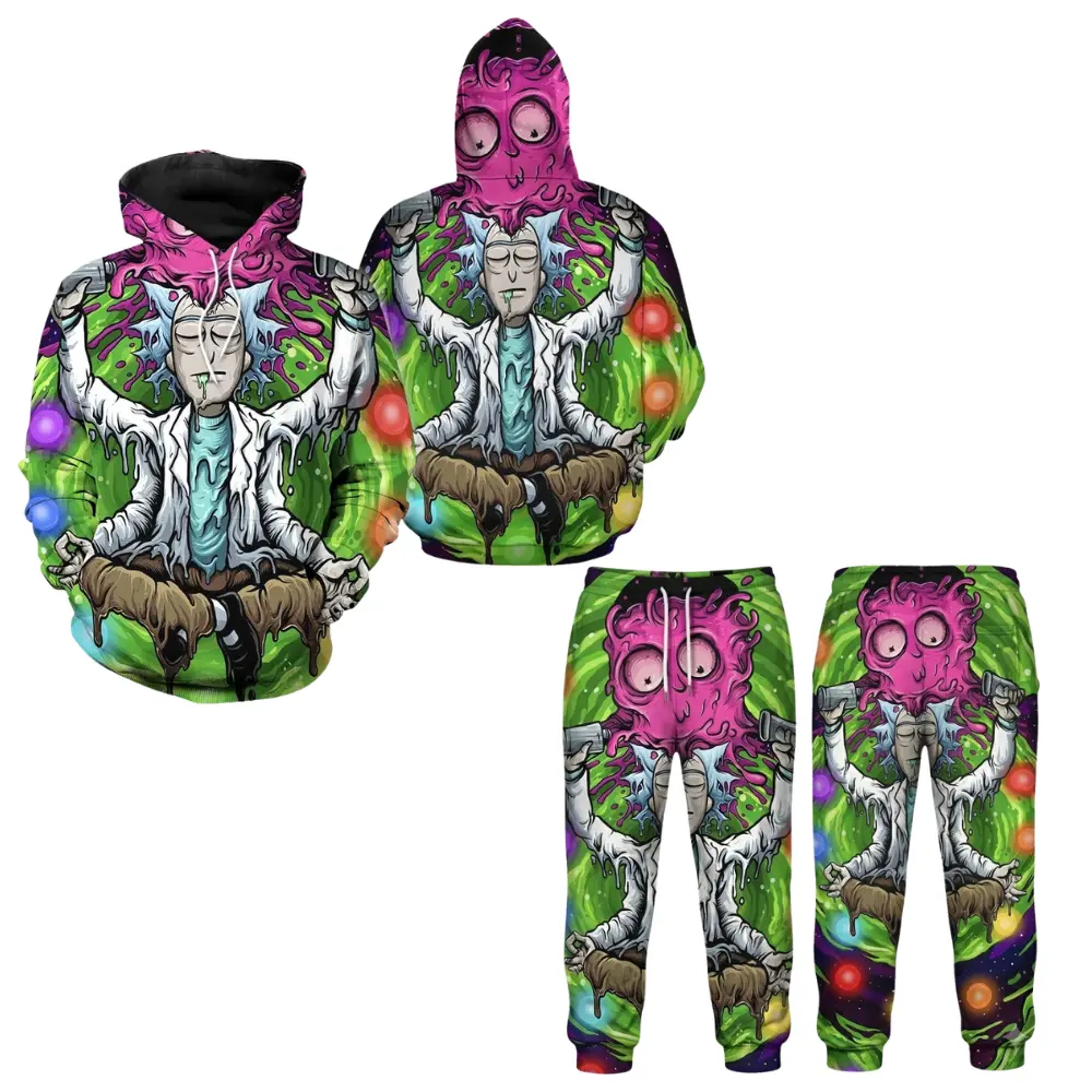 Rick and Morty 3D Hoodie and Sweatpants Set, Psychedelic Portal Sci-Fi Cartoon Halloween Design, Gift for Cartoon Lovers