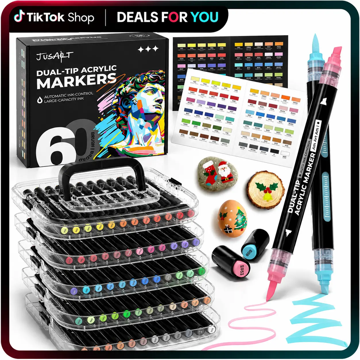 【Back to school shopping】60/36 Colors Dual Tip with Broad Tip and Brush Tip Pens, Automatic Ink Control Acrylic Paint Markers, Premium Paint Pens for Various Surfaces, Acrylic Paint Markers, Markers for Coloring, Art Supplies, Acrylic Markert tiktokshopba