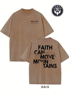 Men's 100% Cotton Vintage Washed T-Shirt with Mountain View - Breathable Short Sleeve Round Neck Casual Tee Suitable for All Seasons, Machine Washable Fit Top for Casual Attire & Holiday Gifts (WithFaith Brand)