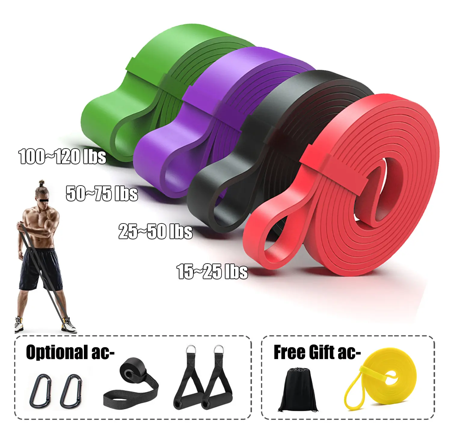 Resistance Band Set, 4 Counts/set + 1 free gift, Pull Up Assistance Band, Home Workout Band, Resistance Bands Set for Working Out, Muscle Training, Fitness Training Band, #SummerVibes