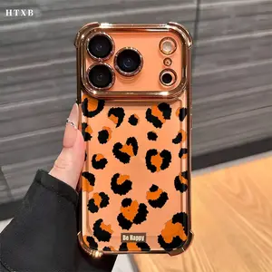 HTXB Orange Leopard Print TPE Airbag Case for iPhone 17/Air/16/15/14/13/12 Pro/12/XS Plus Max Shockproof Hybrid Design Perfect Gift