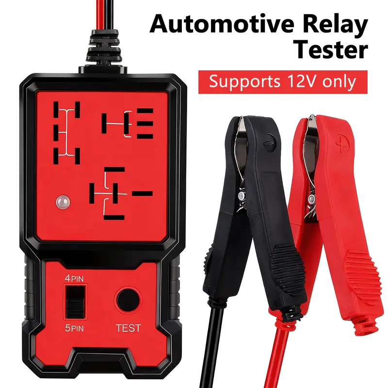 Automotive Relay Tester BJ-707, 12V Car Circuit Tester with 4/5 Pin Fit, Small Handheld DIY Circuit Test Tool, Quick Relay Check Kit with Battery Clips for Car Electrical Systems