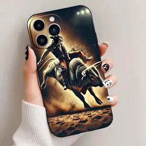 Straight Edge Phone Case for iPhone 17 Pro Max 16 Plus 15 14 13 12 11 Air E Cowboy Pattern Drop Protection Shockproof Soft Silicone smartphone Cover, Accessories, Cellphone