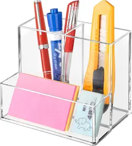 Pen Holder for Desk, Clear Acrylic Pencil Holder for Desk, Marker Holder with 3 Compartments, Pencil Organizer for Home, Office, Classroom, Bathroom | for Desk, Pencil Holder, for Desk, Marker Holder, Pencil Organizer