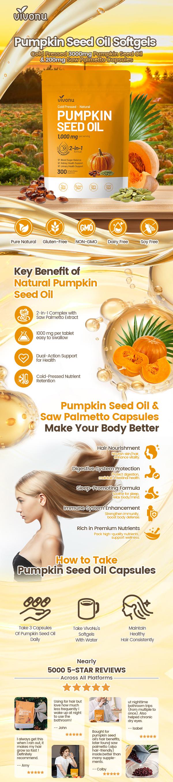 Natural pumpkin seed oil and saw palmetto softgel 1000mg high content plant esters 300 capsules