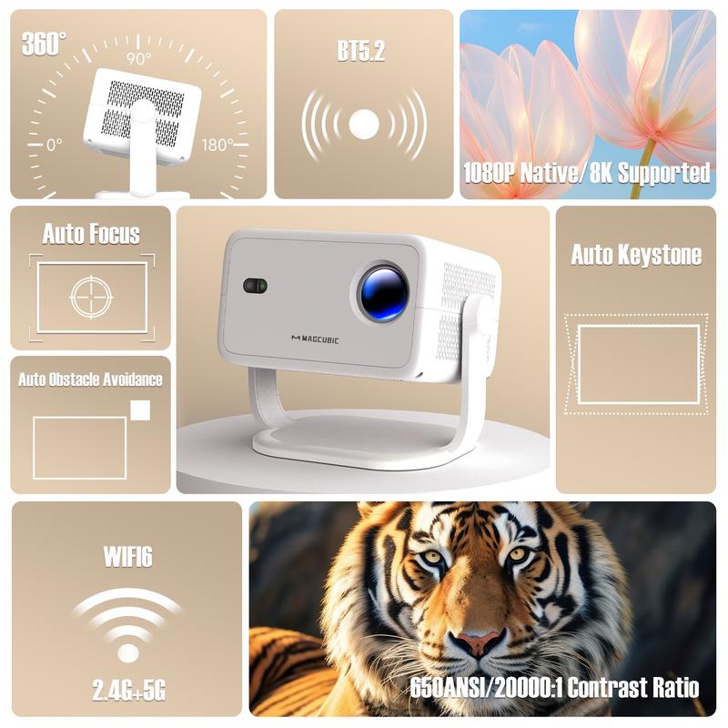 [US warehouse] Magcubic L018 Auto Focus Projector 650ANSI Android 14.0 8K Videosource Supported Native 1080P Wifi6 BT5.2 Built-in HiFi Speaker Allwinner H726 Fully Auto Keystone Correction Portable Movie Outdoor Airmouse Intelligent