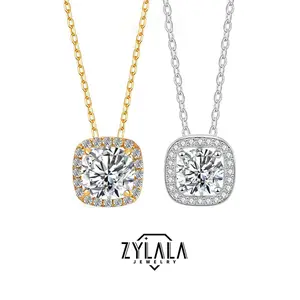 [243] S925 Silver Classic Square Pendant Necklace with 5A Premium Cubic Zirconia For Women Daily Wearing Gift Choice