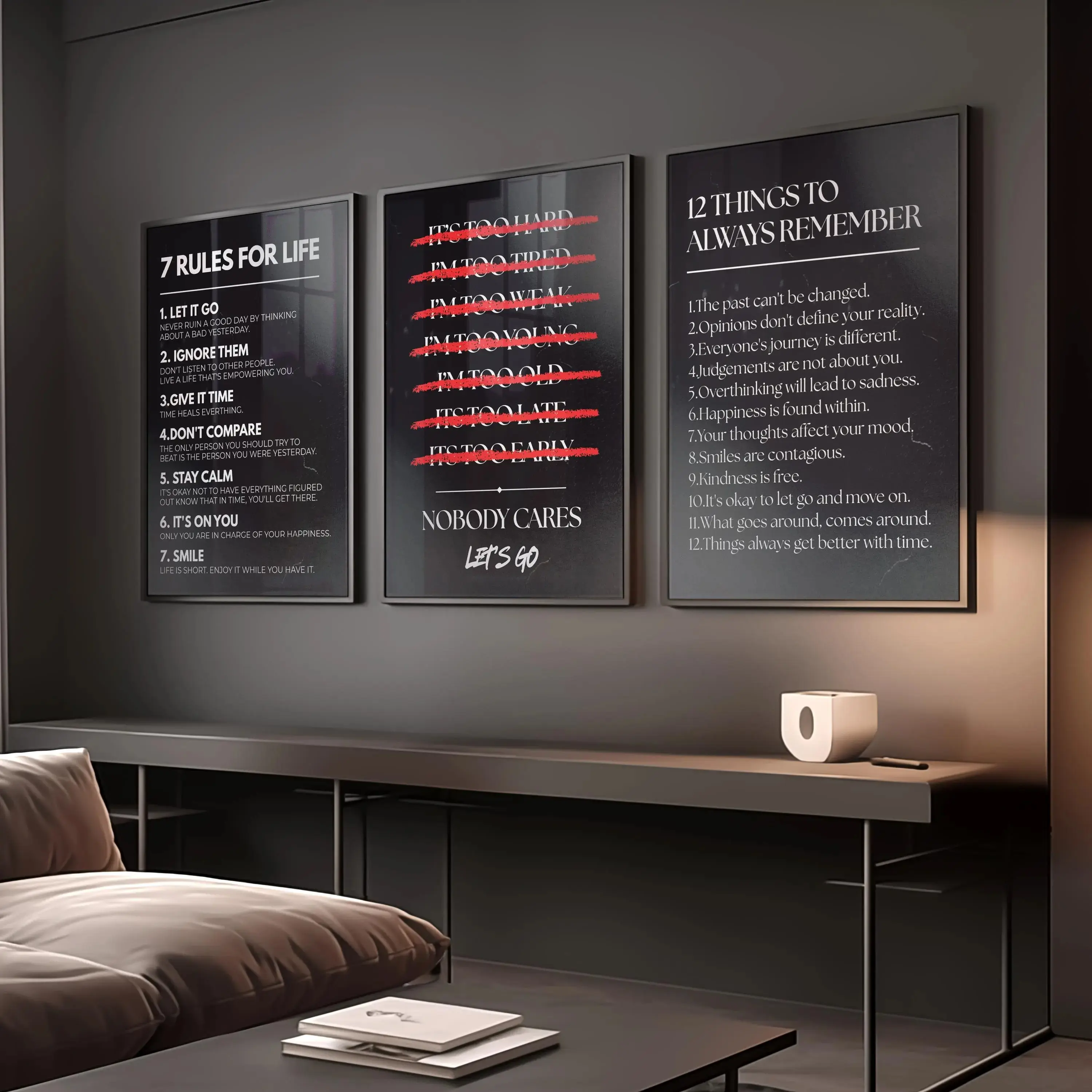 Set Of 3 Mixed Motivational Poster Unframed  for Men: Rules for Life, Masculine Wall Decor Digital Download, Inspirational Wall Art For Men Alfie