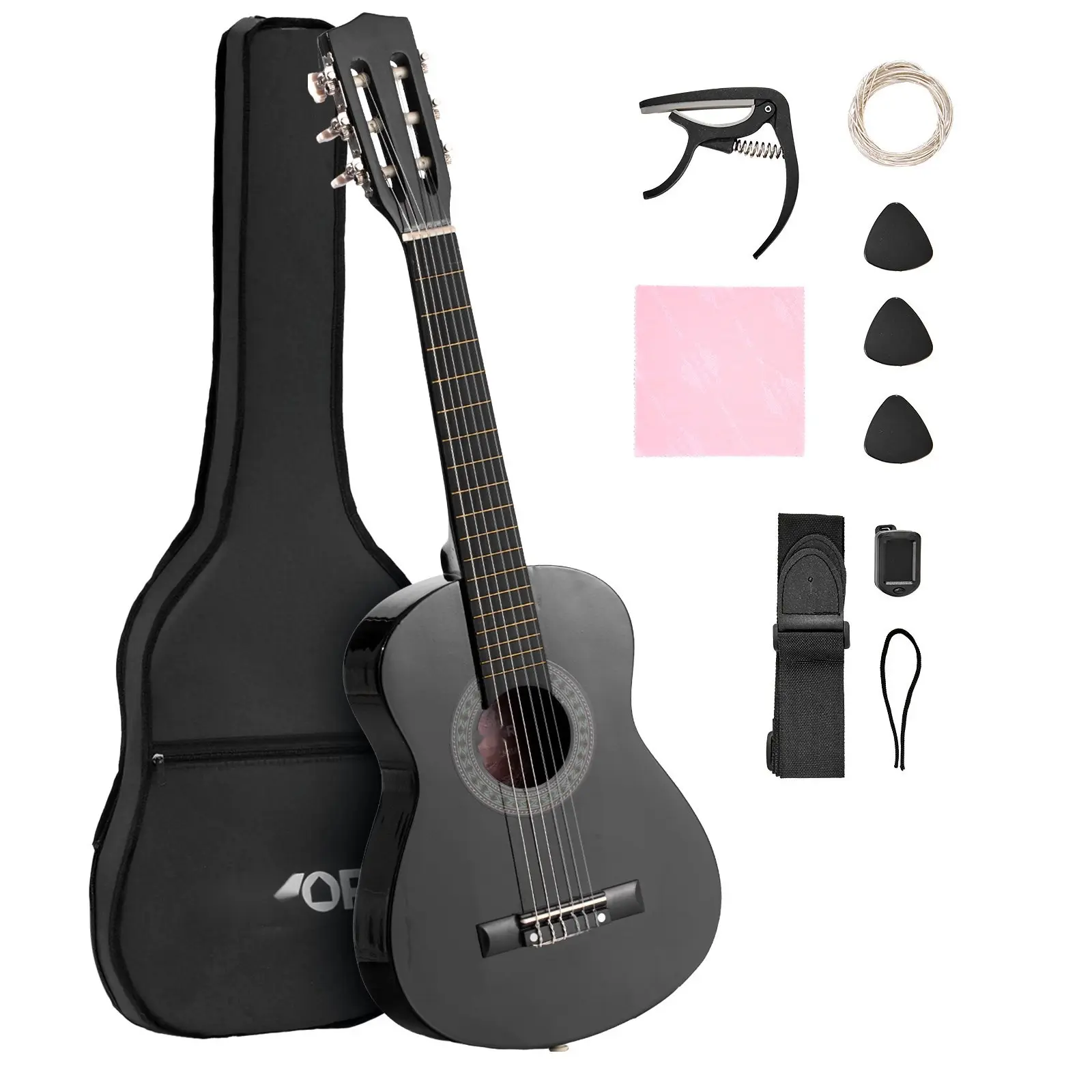 Classical Guitar 30-Inch Scale Beginner Starter Kit With Nylon Strings Full-Size Classical Acoustic Guitar Soft Gig Bag Spare Strings Tuner Capo Strap Cleaning Cloth Practice Guide And Beginner Lessons For New Players And Students