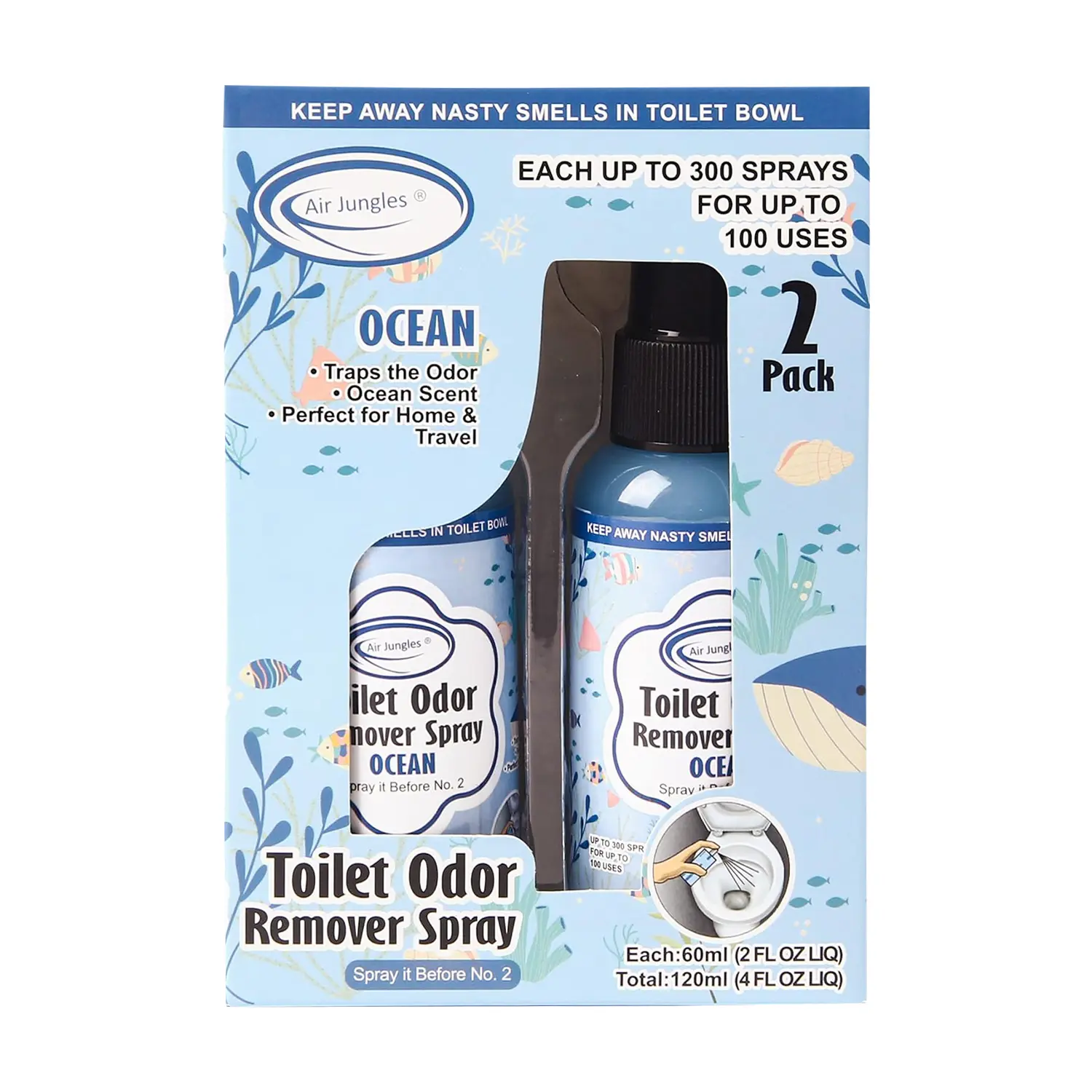 Air Jungles Toilet Poop Odor Eliminator Spray, Use It Before No.2 Up to 100 Uses Per Bottle, For Home Fragrance Freshener Bathroom Spray Scent Perfume