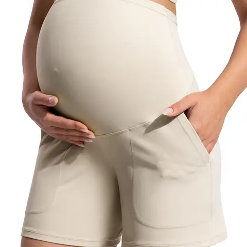 POSHDIVAH Women's Creamluxe Super Stretchy Microfiber Blend Maternity Yoga Shorts - 6/9/12in Inseam, Side Pockets, Flowy Wide-Leg, Gentle & Belly-Hug Support, Breathable, Multi-Size, Casual Day Out Wear