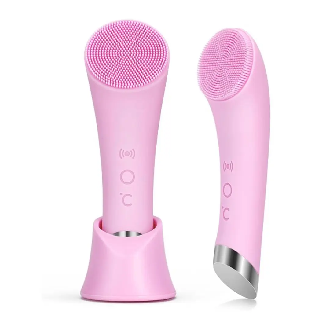 Facial Heat Massage & Vibrating Face Scrubber - Waterproof Face Care Product with Built-in Cells for Deep Cleaning, Exfoliator for Women