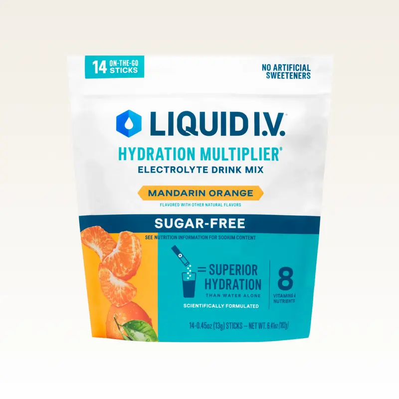 Liquid I.V. Sugar-Free Hydration Multiplier - Mandarin Orange - Hydration Powder Packets | Electrolyte Powder Drink Mix | Convenient Single-Serving Sticks | 8 Vitamins & Nutrients | 1 Pack (14 Servings)