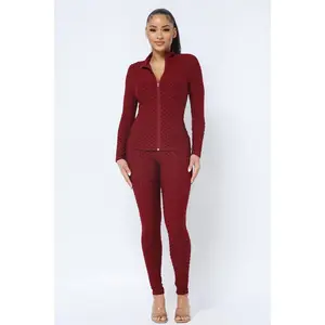 Honeycomb Zipper Side Pockets Jacket and Leggings Set