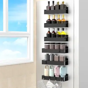 6 Pack Magnetic Spice Rack Organizer for Refrigerator and Oven, Black Fridge Organizers and Storage for Kitchen