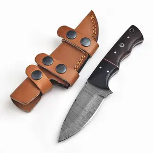 Damascus Fixed Blade Knife – Outdoor Camping Hunting Knife with Wood Handle and Leather Sheath Damascus Fixed Blade Knife – Outdoor Camping Hunting Knife with Wood Handle and Leather Sheath