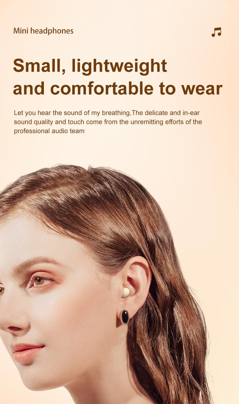 Mini Invisible Bluetooth 5.4 True Wireless Earbuds – Sport Noise Cancelling Gaming Headphones with Hi-Fi Audio, In-Ear Earphones for Music & Calls, Khaki