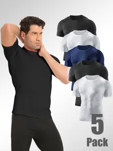 5 Packs Men's Compression Shirt Short Sleeve Athletic Baselayer Sports T Shirts Workout Tops Quick-drying and Breathable, Suitable for Fitness, Running, and Ball Sports.