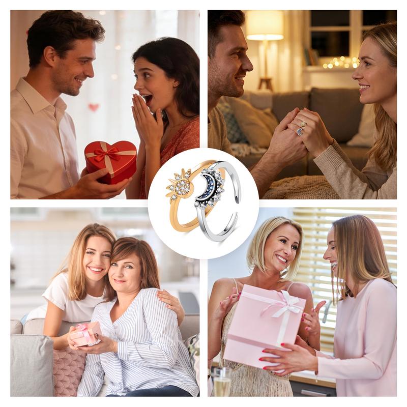 SGGUI Adjustable Sun & Moon Design Ring Set,New Style Fashion Jewelry for Party, Daily Clothing Decor, Trendy gift for your girlfriend, Friendship Promise Ring,Valentine’s Day