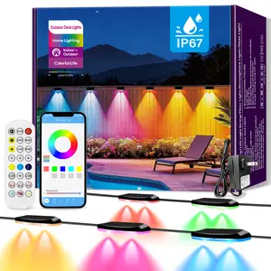 Smart Outdoor Fence Lights 50FT with 8Lights,24V RGB Deck Lights IP67 Waterproof with with Remote and APP Control Hanging Lights for for Porch, Deck, Garden, Backyard, Patio, Outside Spaces